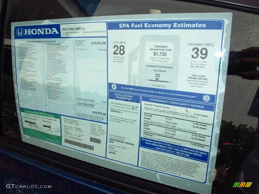 2012 Honda Civic LX Sedan Window Sticker Photo #62624018