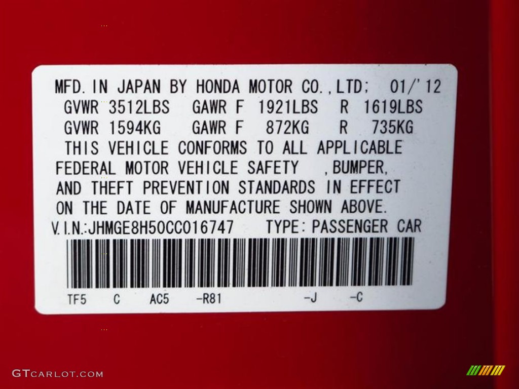 2012 Fit Color Code R81 for Milano Red Photo #62624285
