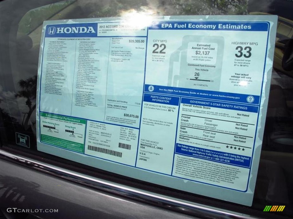 2012 Honda Accord EX-L Coupe Window Sticker Photo #62624972