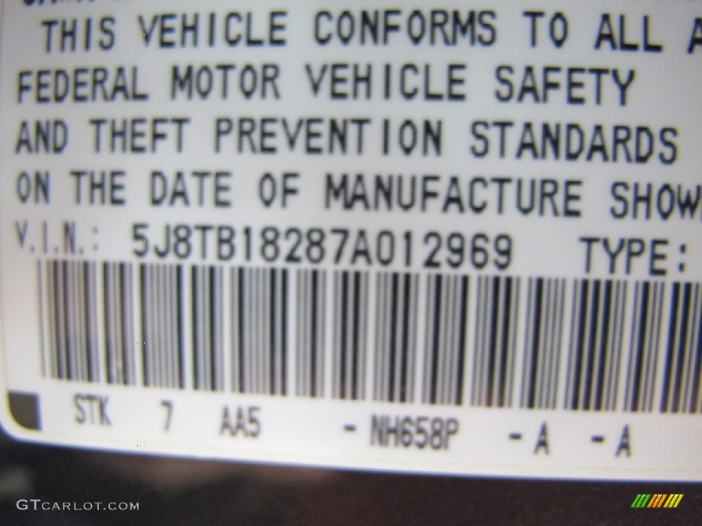 2007 RDX Color Code NH658P for Carbon Gray Pearl Photo #62626265