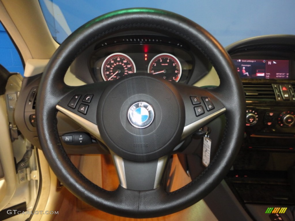 2005 BMW 6 Series 645i Coupe Cream Beige Steering Wheel Photo #62626679