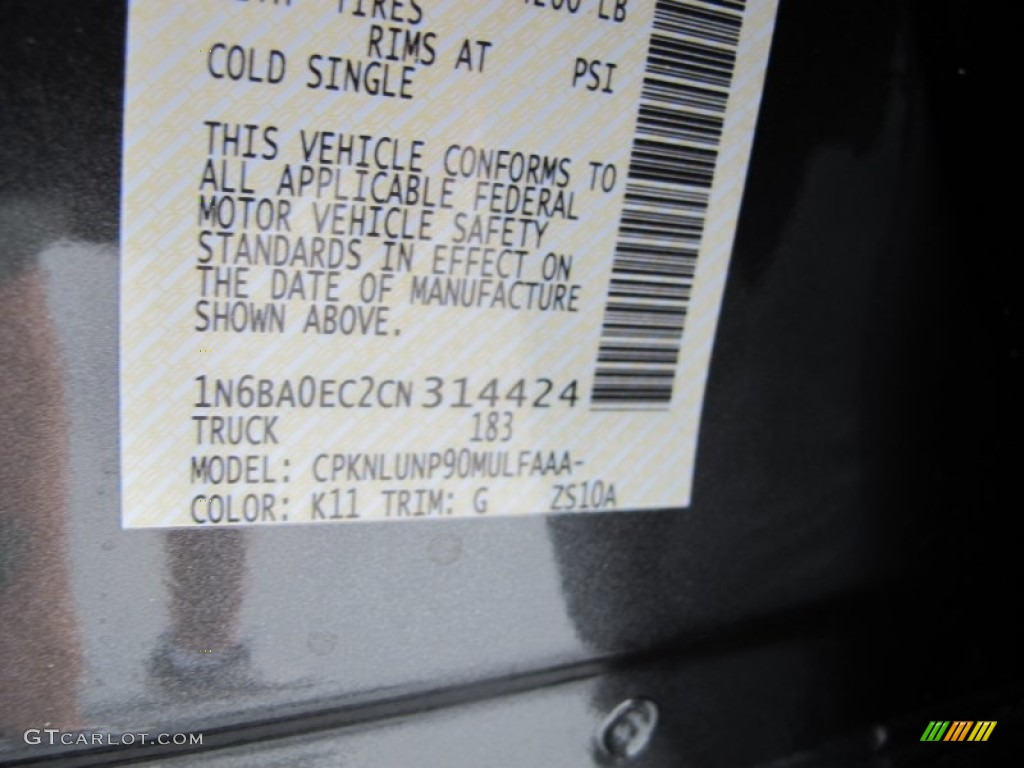 2012 Titan Color Code K11 for Smoke Gray Photo #62633401