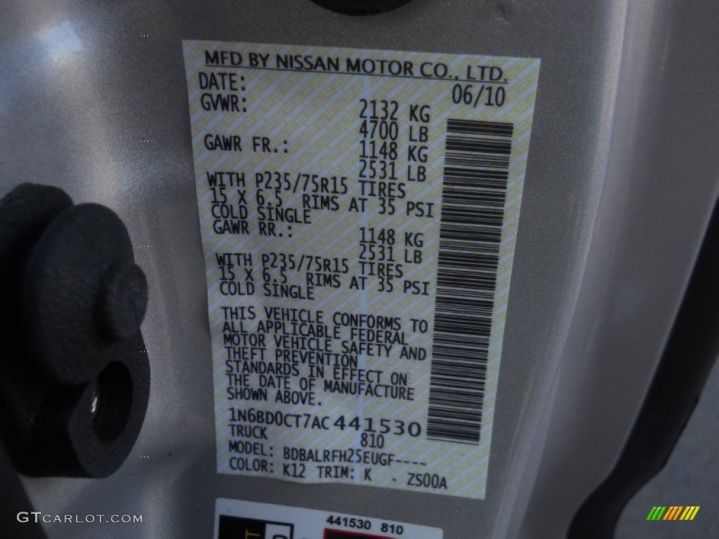 2010 Frontier Color Code K12 for Radiant Silver Metallic Photo #62639417