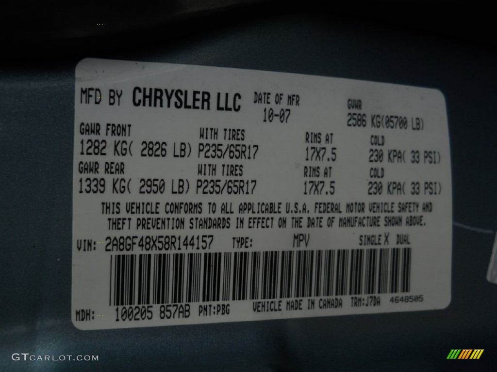 2008 Chrysler Pacifica LX AWD Color Code Photos