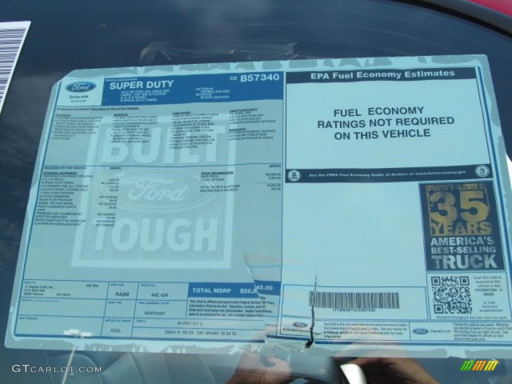 2012 Ford F350 Super Duty Lariat Crew Cab 4x4 Window Sticker Photo #62645691