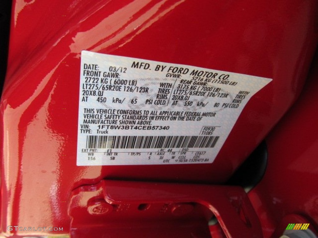 2012 F350 Super Duty Color Code F1 for Vermillion Red Photo #62645858