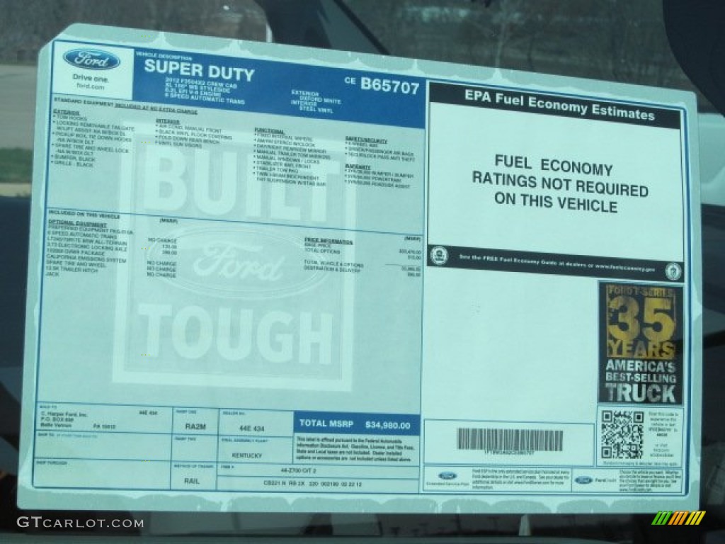 2012 Ford F350 Super Duty XL Crew Cab Window Sticker Photo #62646113