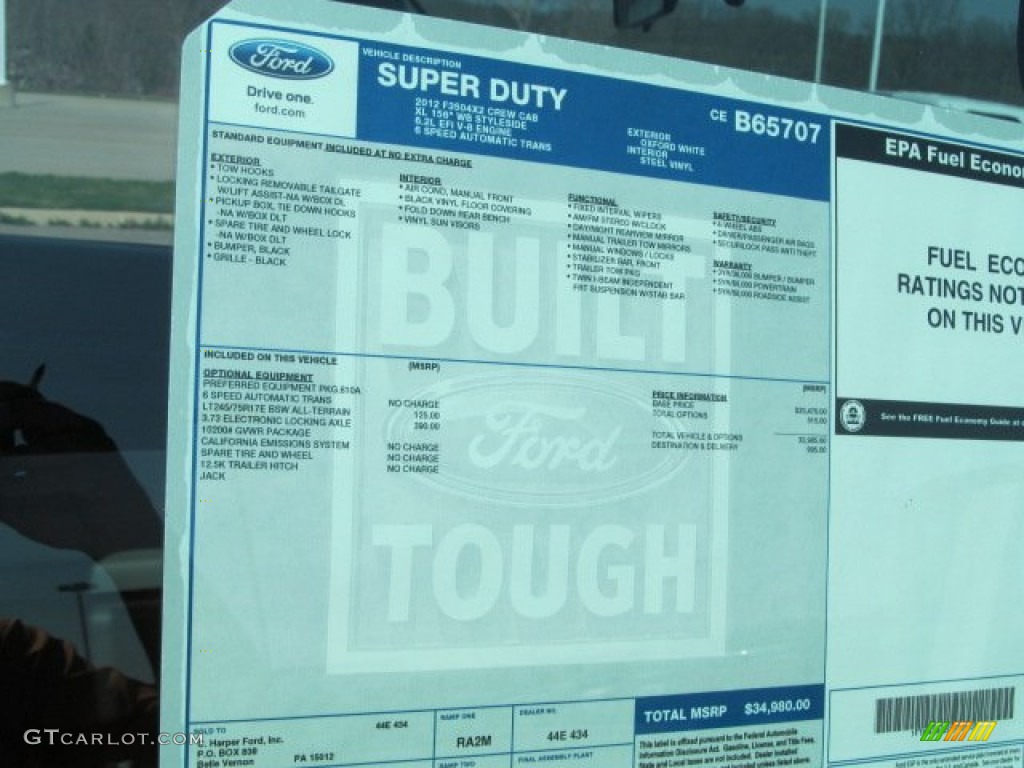 2012 Ford F350 Super Duty XL Crew Cab Window Sticker Photo #62646123