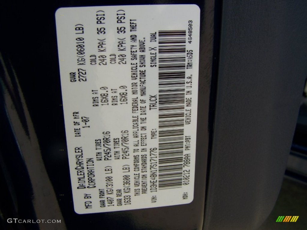 2007 Dakota Color Code PBT for Patriot Blue Pearl Photo #62657362