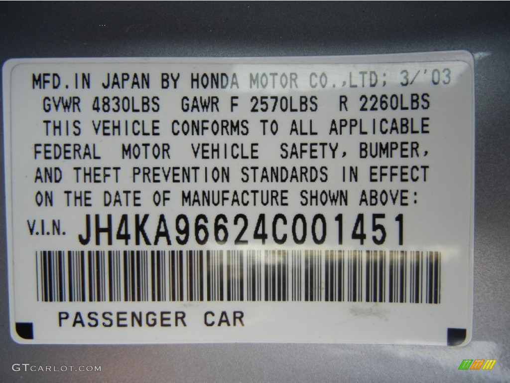 2004 Acura RL 3.5 Info Tag Photo #62660525