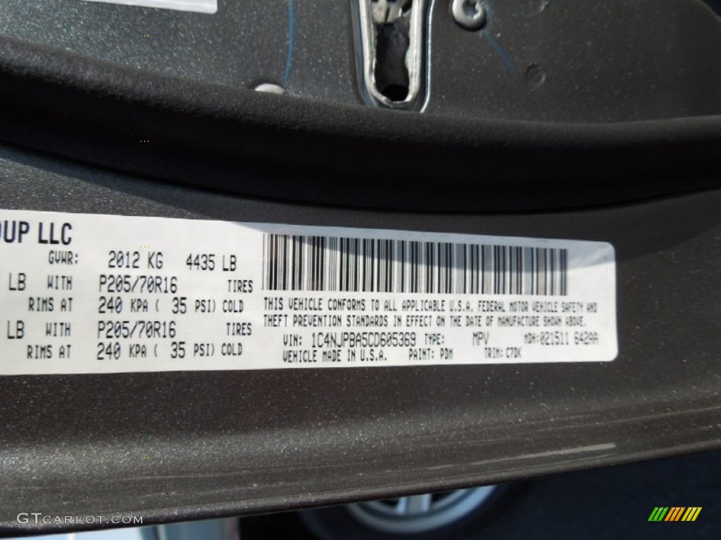 2012 Patriot Color Code PDM for Mineral Gray Metallic Photo #62660817