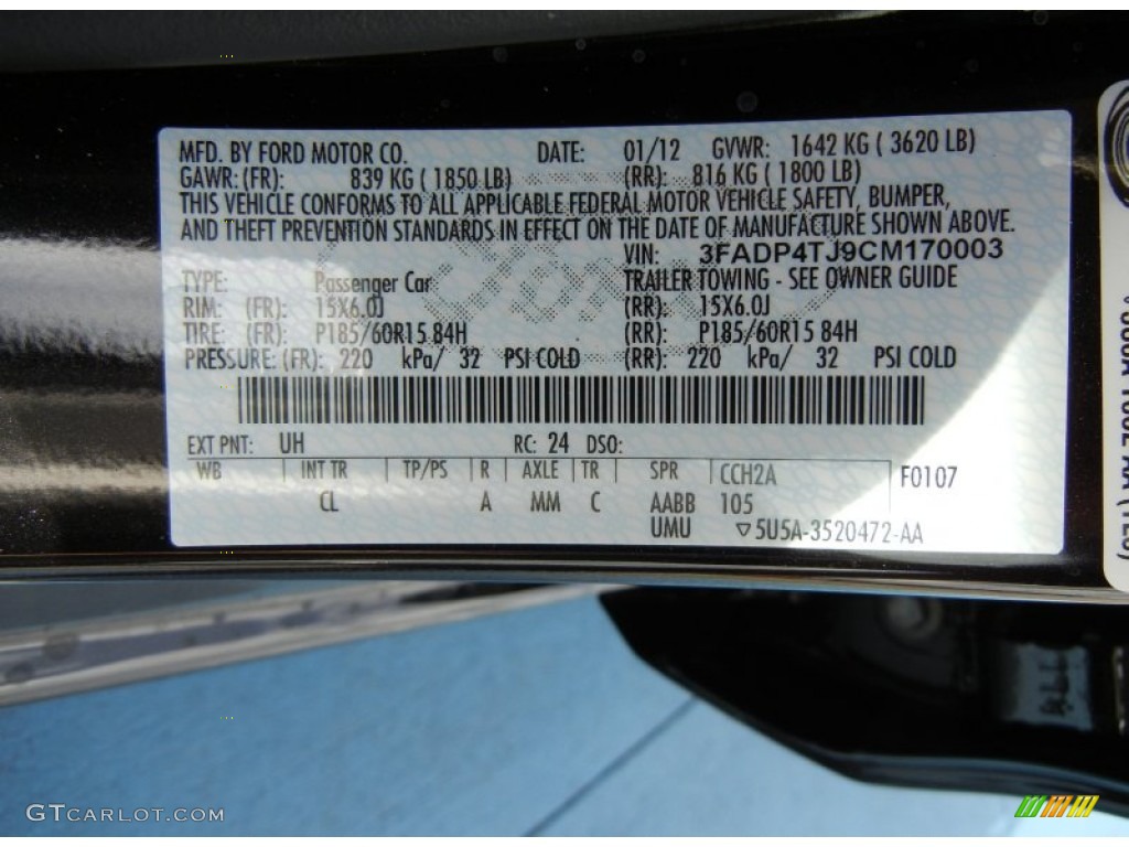 2012 Ford Fiesta S Hatchback Color Code Photos