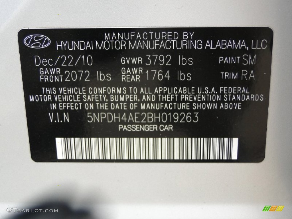 2011 Elantra Color Code SM for Radiant Silver Photo #62668865