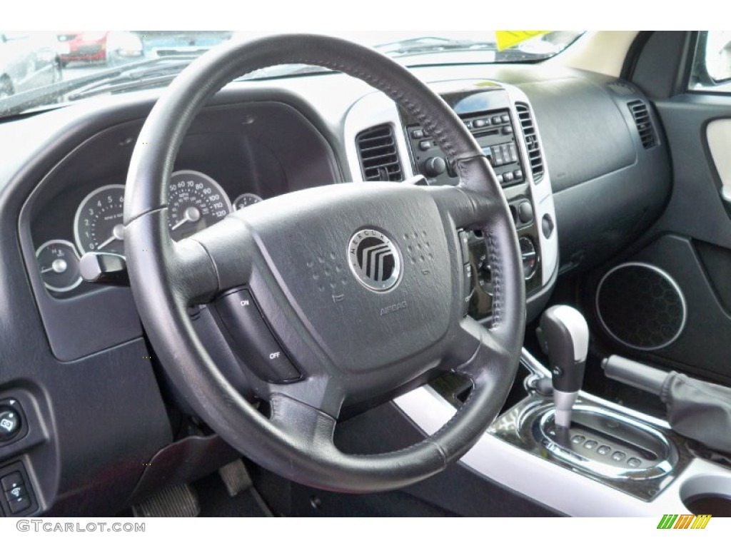 2007 Mercury Mariner Luxury 4WD Black/Light Parchment Steering Wheel Photo #62669639