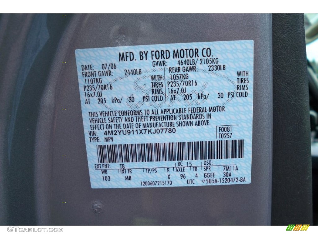 2007 Mariner Color Code T8 for Tungsten Grey Metallic Photo #62669840