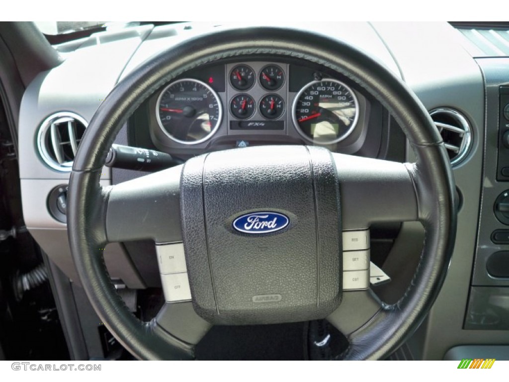 2004 Ford F150 FX4 SuperCrew 4x4 Black/Medium Flint Steering Wheel Photo #62670761
