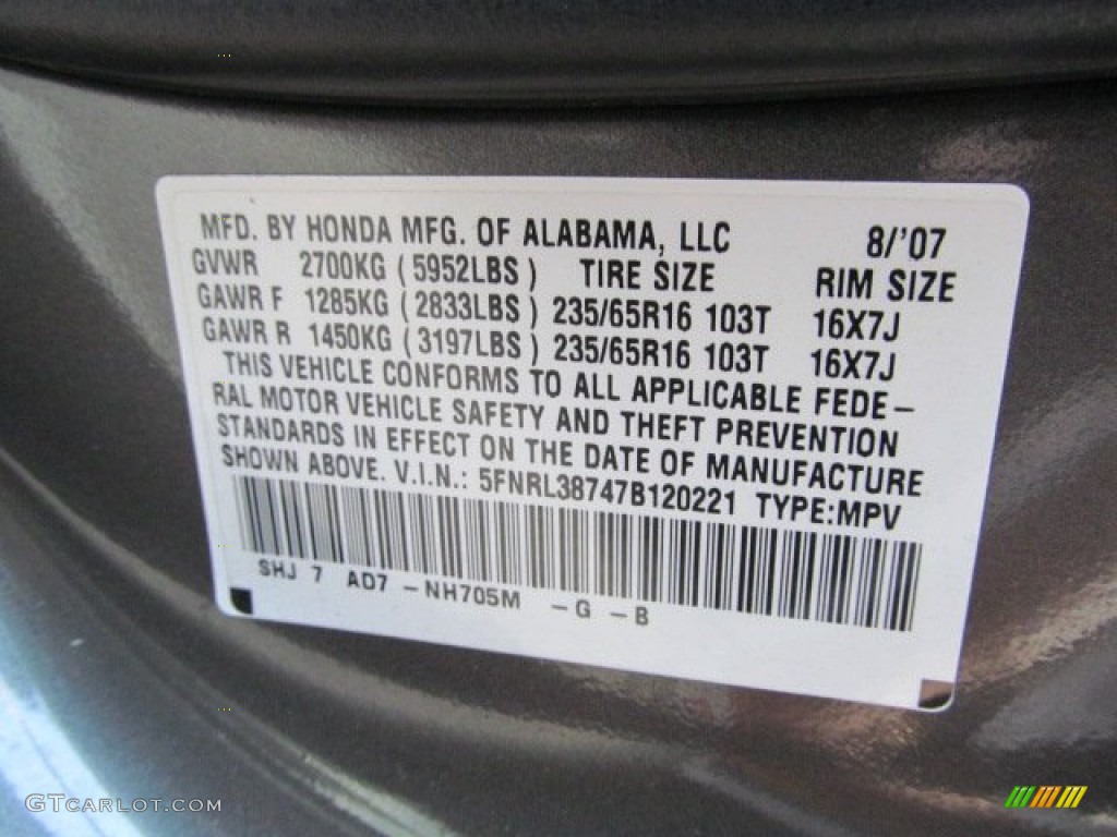 2007 Odyssey Color Code NH705M for Nimbus Gray Metallic Photo #62672945
