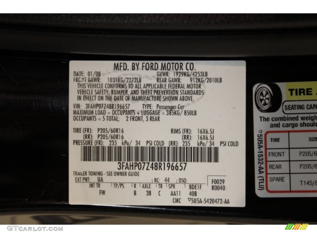 2008 Fusion Color Code UA for Black Ebony Photo #62675728