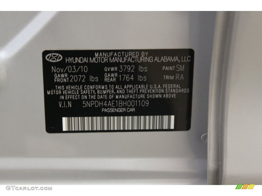 2011 Elantra Color Code SM for Radiant Silver Photo #62676167