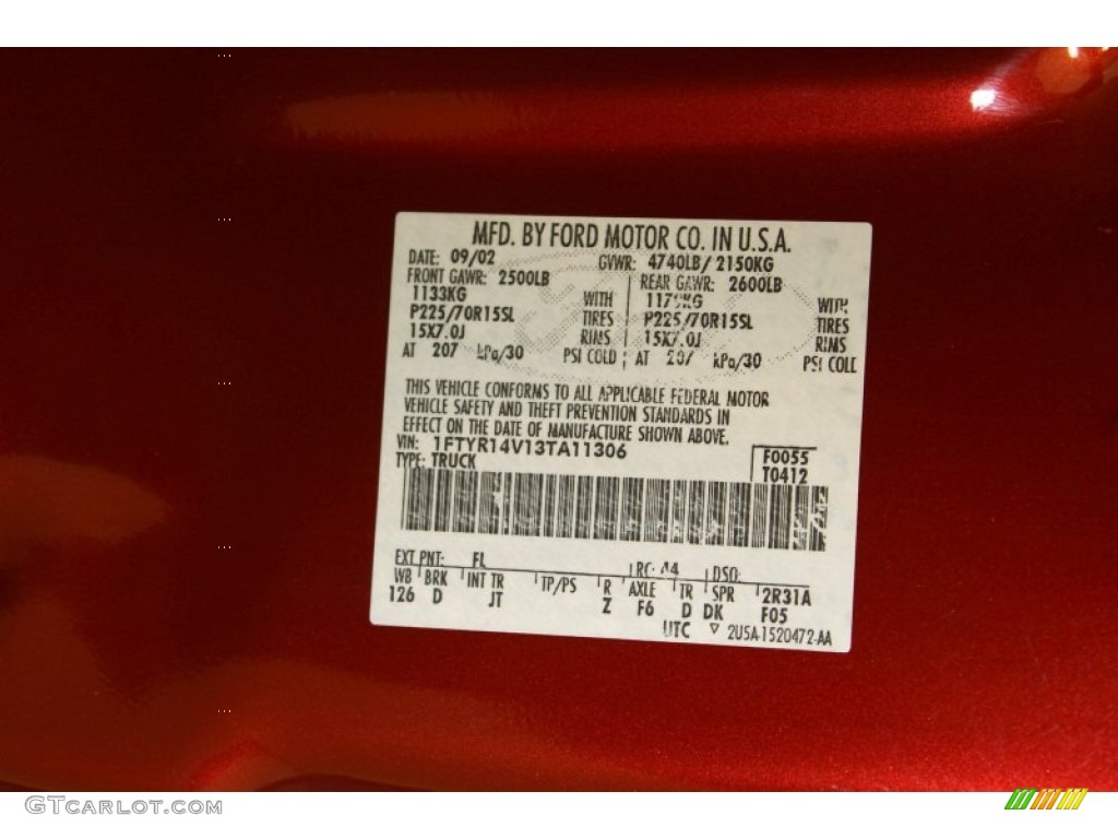 2003 Ranger Color Code FL for Toreador Red Metallic Photo #62677253