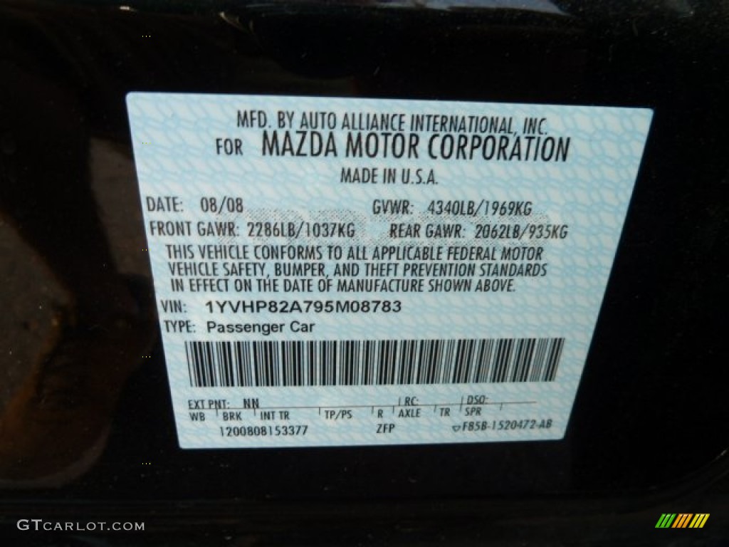 2009 MAZDA6 Color Code NN for Ebony Black Photo #62677451