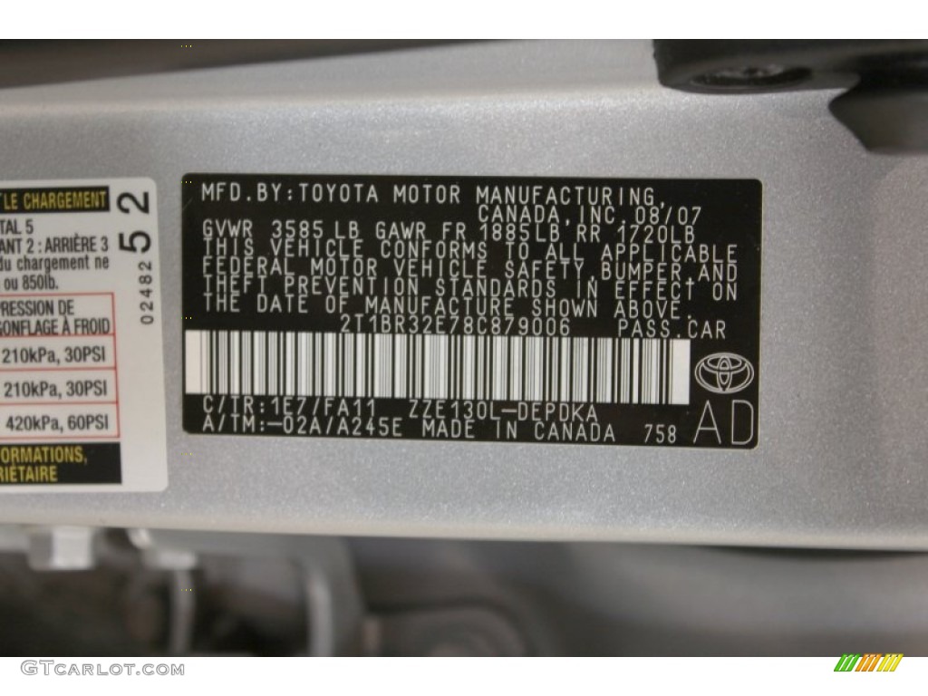 2008 Toyota Corolla CE Color Code Photos