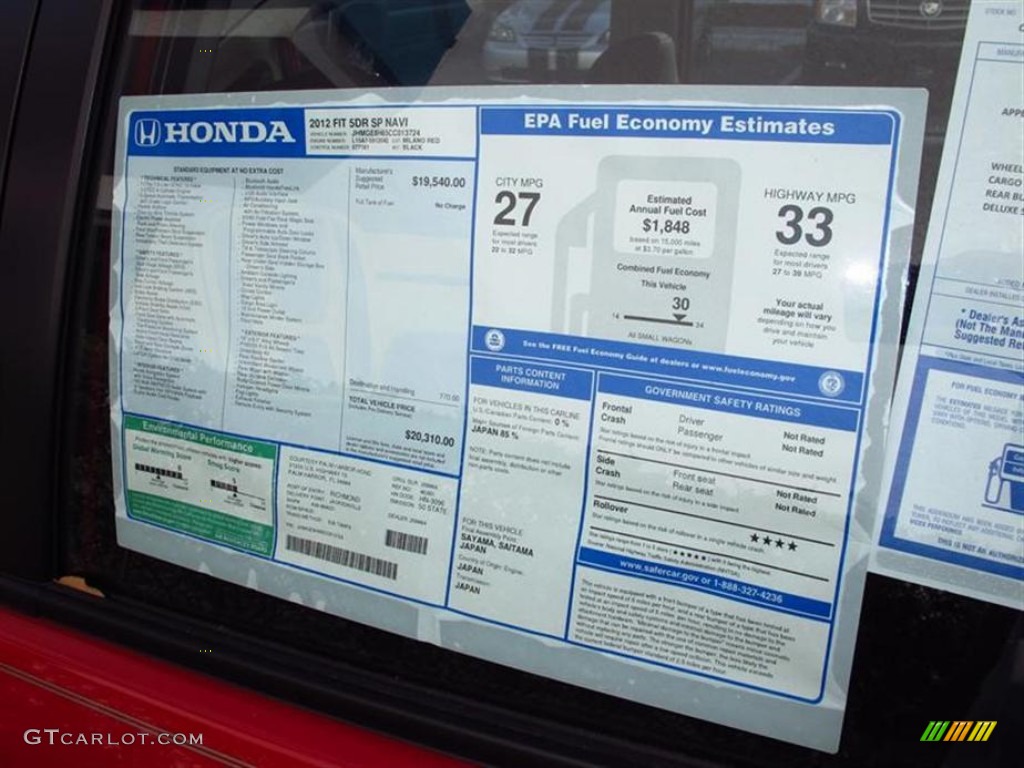 2012 Honda Fit Sport Navigation Window Sticker Photo #62688551