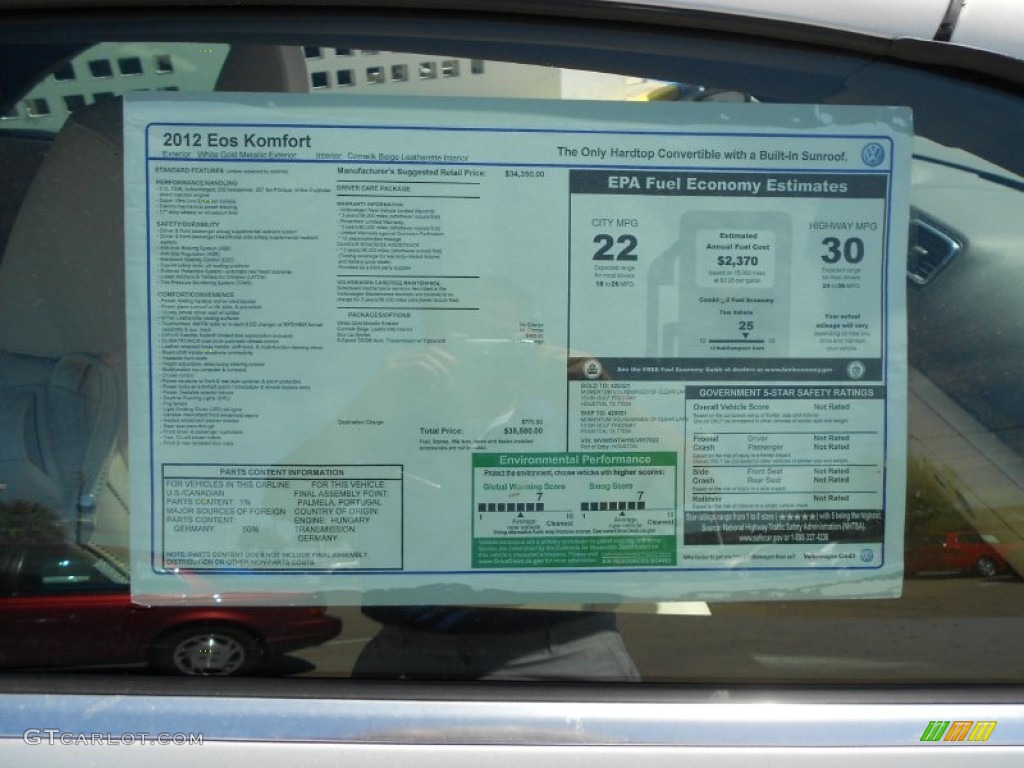 2012 Volkswagen Eos Komfort Window Sticker Photos