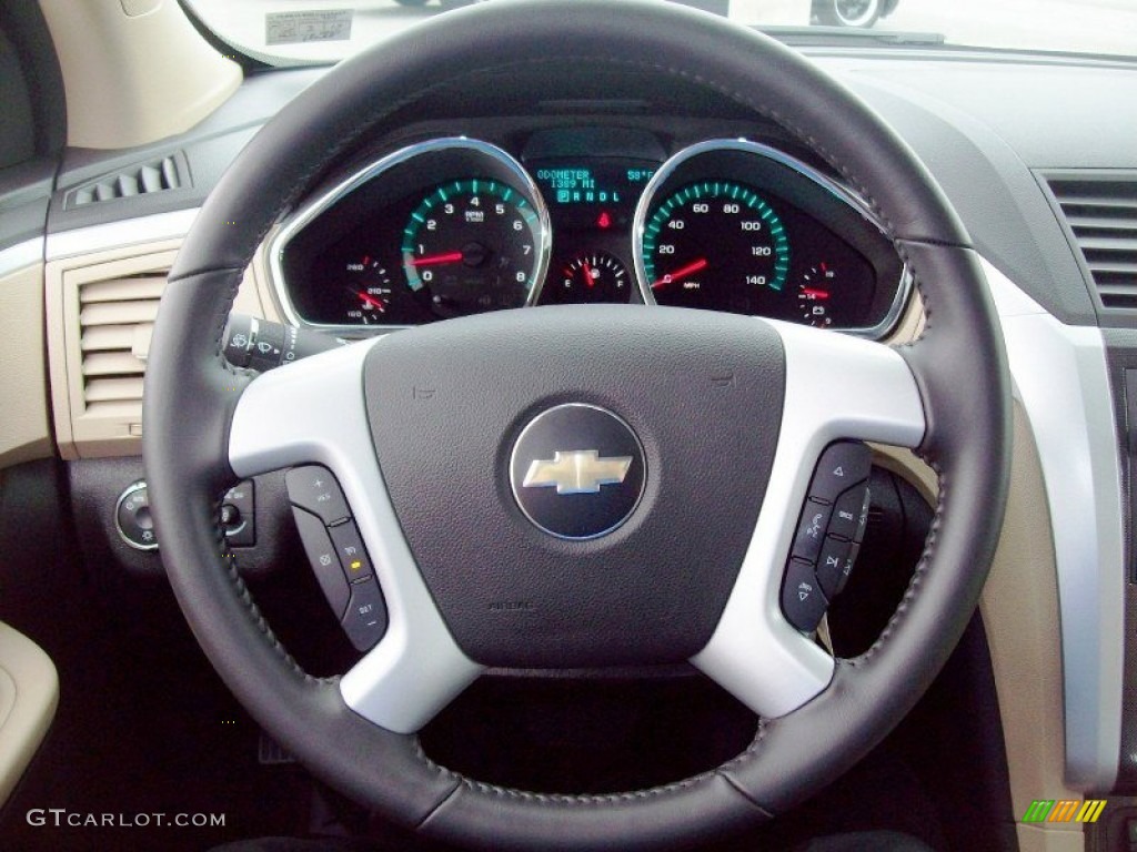 2012 Chevrolet Traverse LTZ AWD Cashmere/Ebony Steering Wheel Photo #62693966