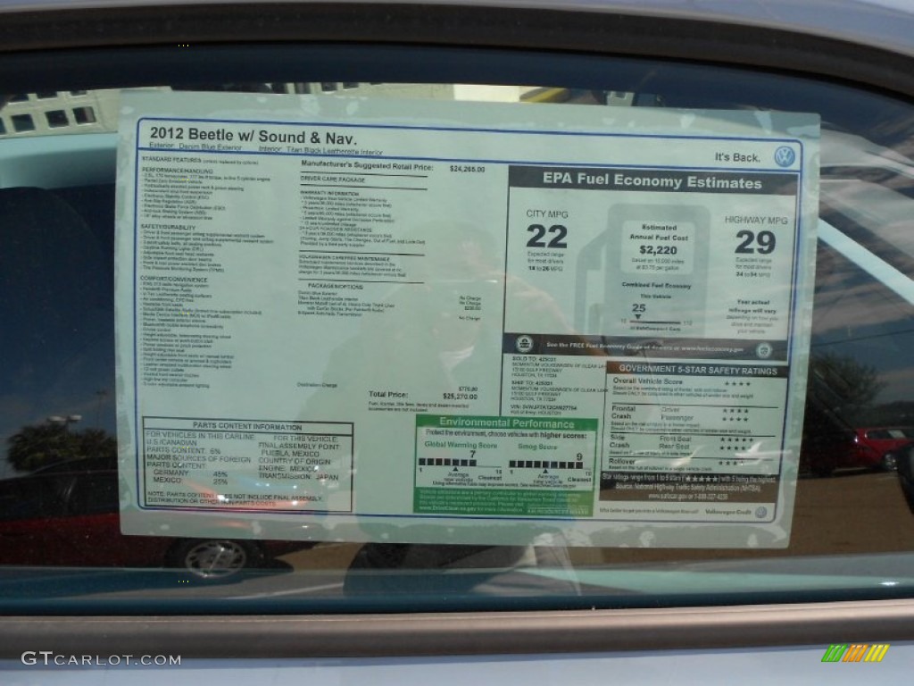 2012 Volkswagen Beetle 2.5L Window Sticker Photo #62694851
