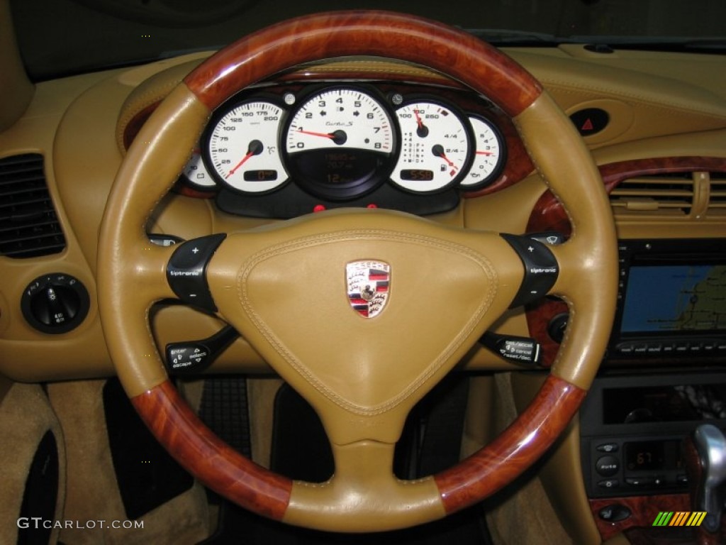 2005 Porsche 911 Turbo S Cabriolet Savanna Beige Steering Wheel Photo #62698206