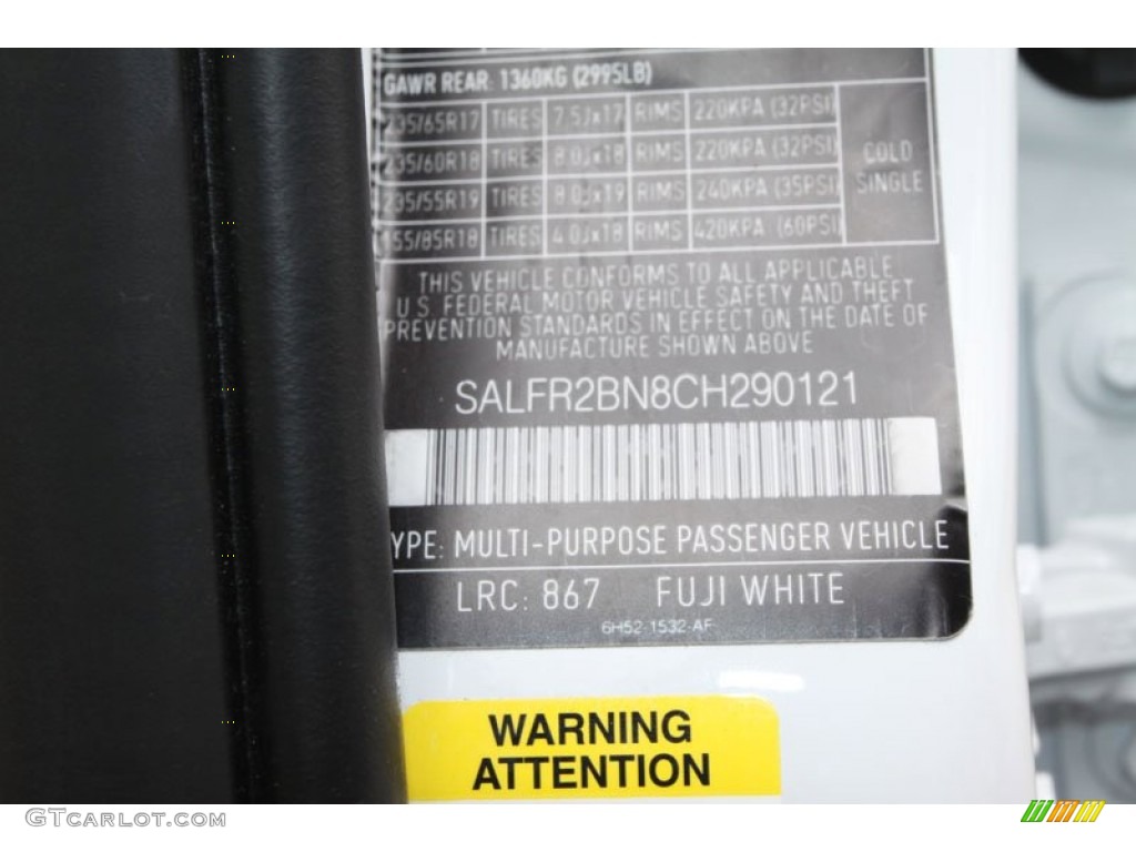 2012 LR2 Color Code 867 for Fuji White Photo #62706826