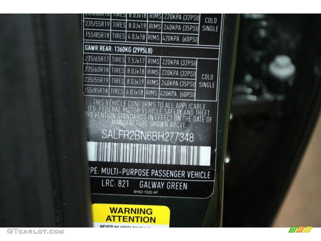 2011 LR2 Color Code 821 for Galway Green Metallic Photo #62707700