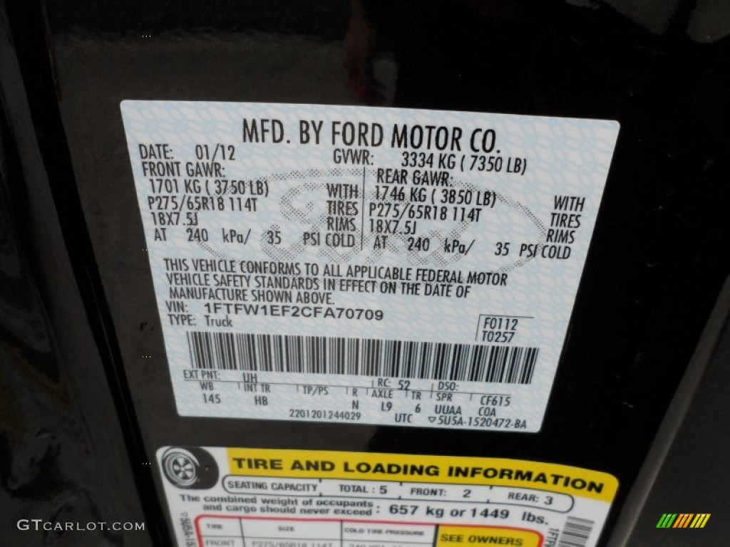 2012 F150 Color Code UH for Tuxedo Black Metallic Photo #62712017