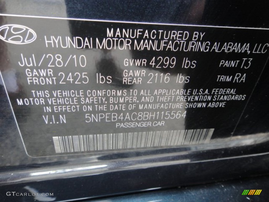 2011 Sonata Color Code T3 for Pacific Blue Pearl Photo #62712938