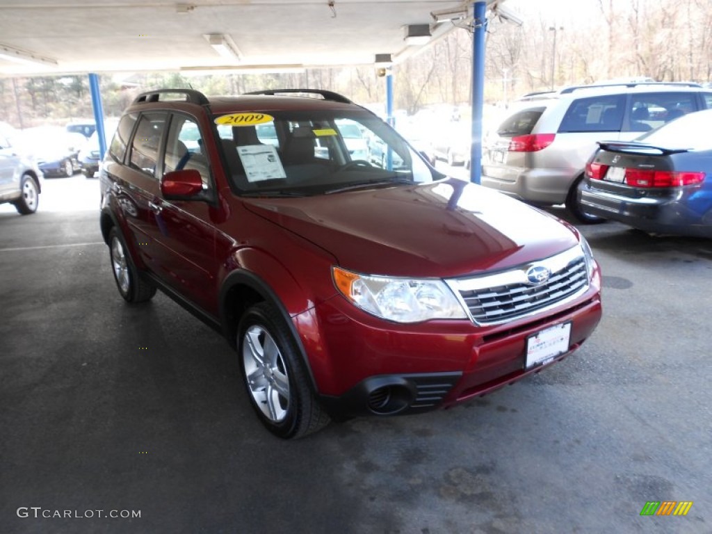 2009 Forester 2.5 X Premium - Camellia Red Pearl / Black photo #1