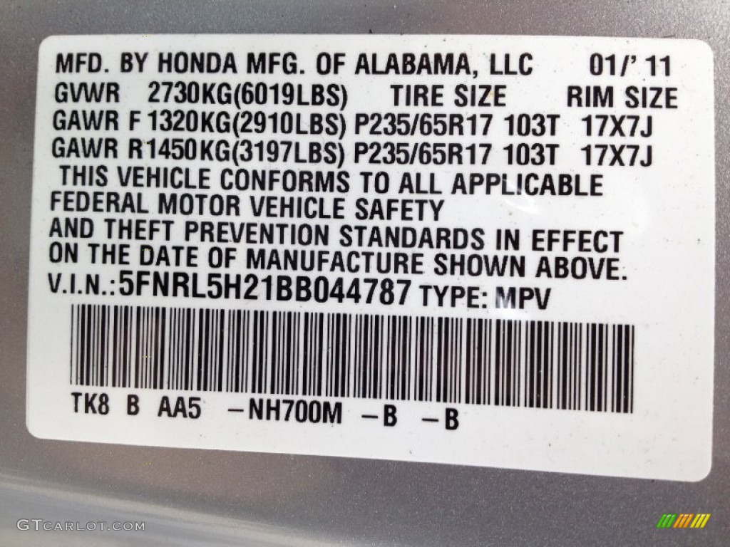 2011 Odyssey LX - Alabaster Silver Metallic / Gray photo #30