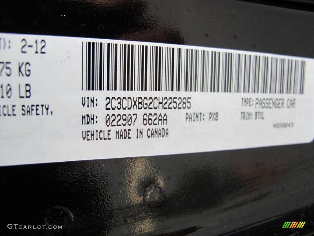 2012 Charger Color Code PX8 for Pitch Black Photo #62724280