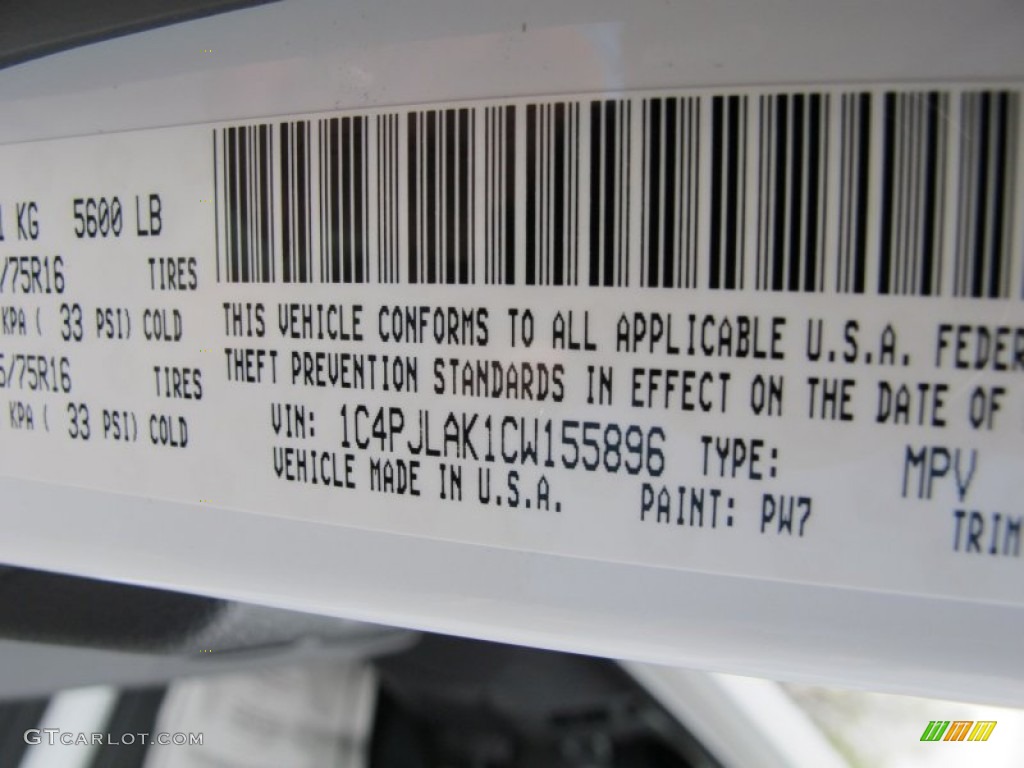 2012 Liberty Color Code PW7 for Bright White Photo #62725072