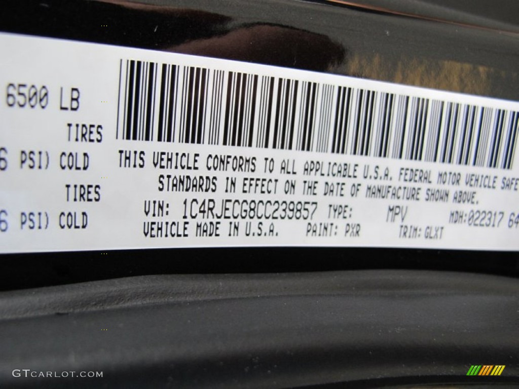2012 Grand Cherokee Color Code PXR for Brilliant Black Crystal Pearl Photo #62725198
