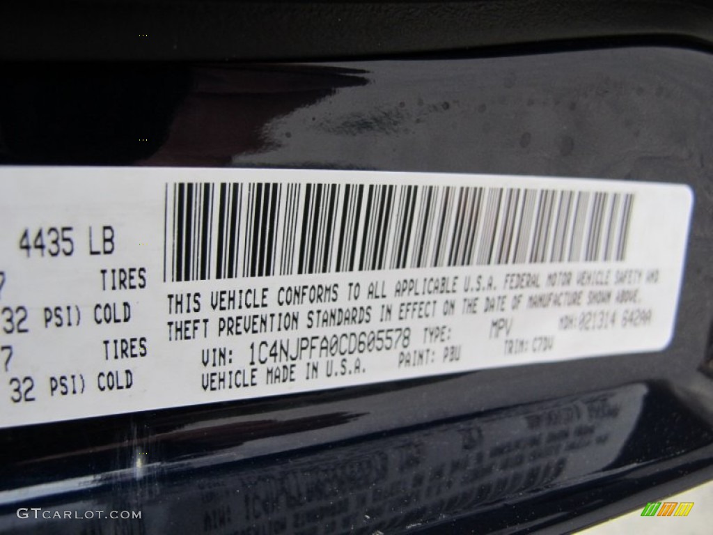 2012 Patriot Color Code PBU for True Blue Pearl Photo #62725750