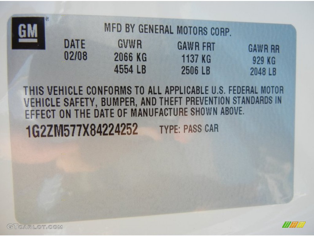 2008 Pontiac G6 GXP Sedan Info Tag Photos