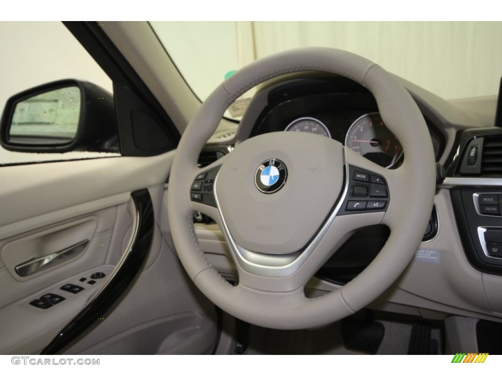 2012 BMW 3 Series 328i Sedan Oyster/Dark Oyster Steering Wheel Photo #62730349