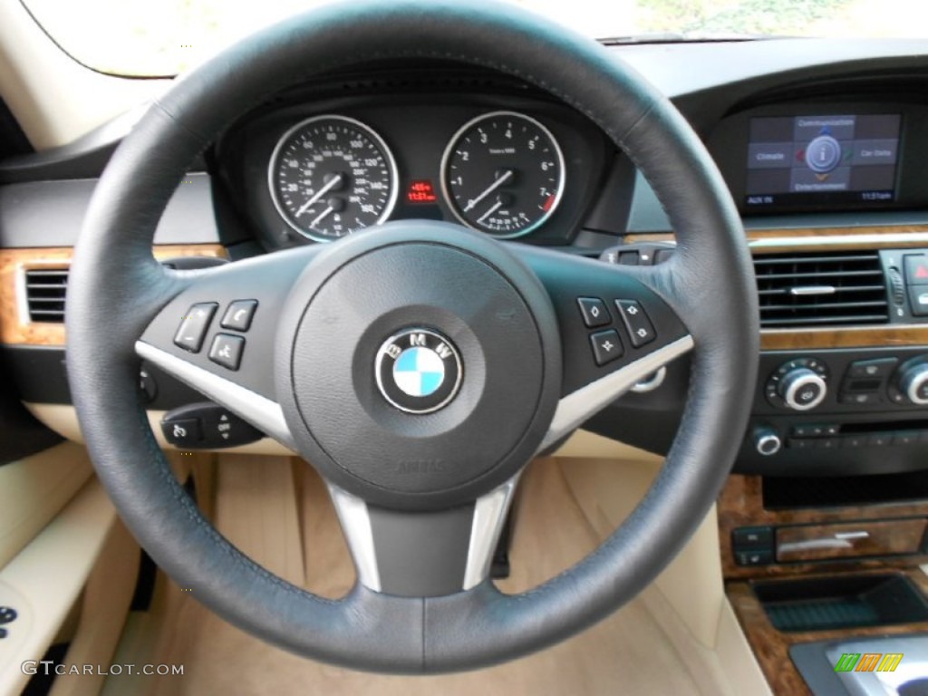 2009 BMW 5 Series 535i Sedan Cream Beige Steering Wheel Photo #62731432