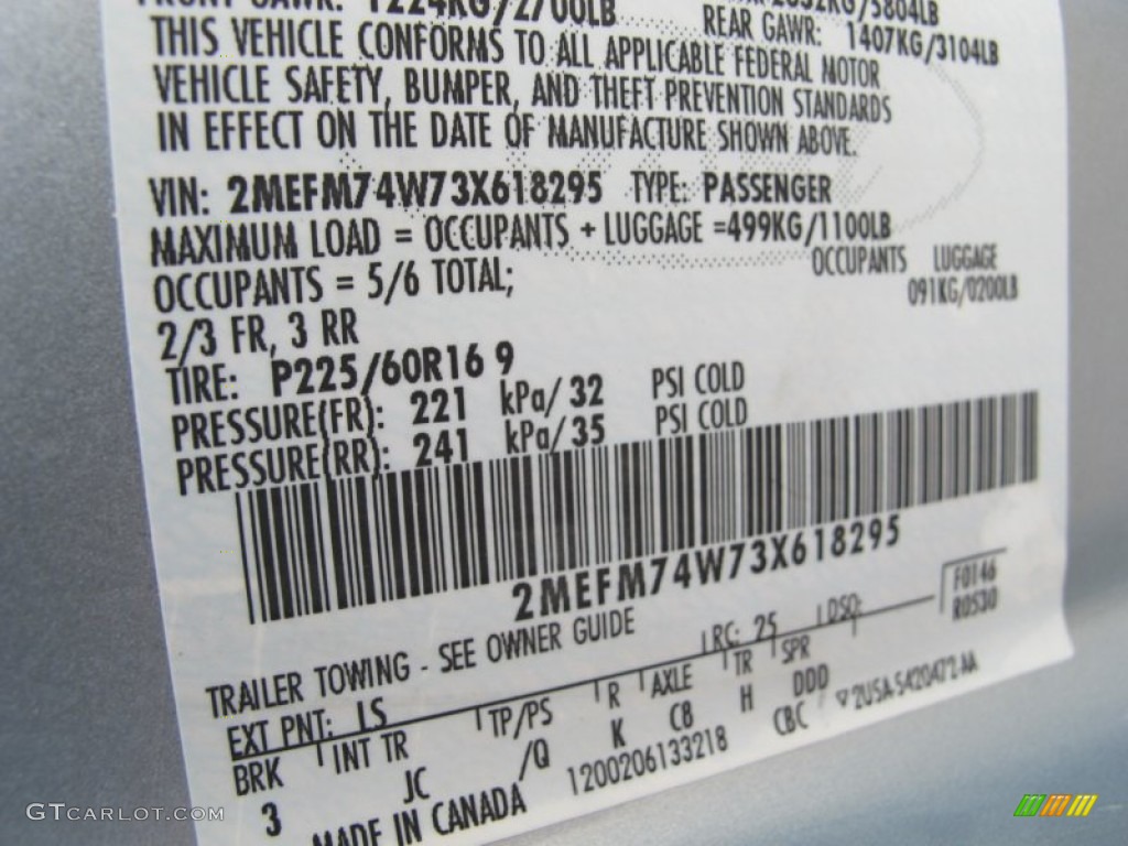 2003 Grand Marquis Color Code LS for Light Ice Blue Metallic Photo #62731654