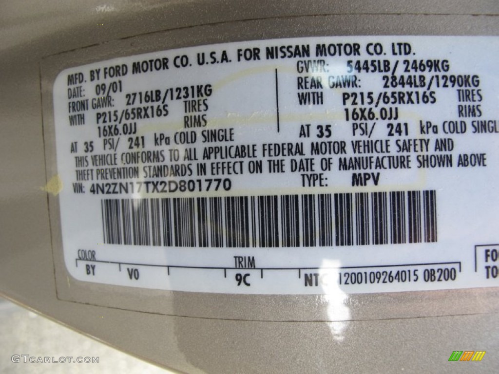 2002 Nissan Quest GLE Color Code Photos
