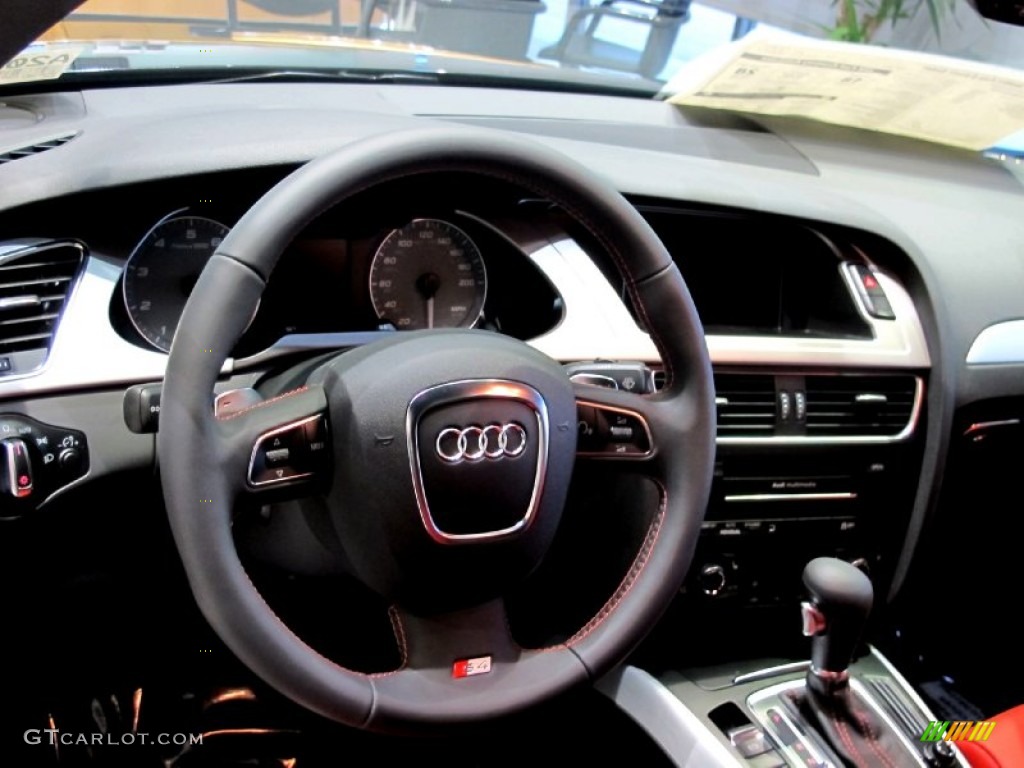 2012 Audi S4 3.0T quattro Sedan Black/Magma Red Steering Wheel Photo #62733722