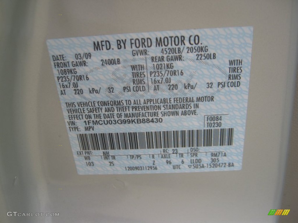 2009 Ford Escape XLT V6 Color Code Photos