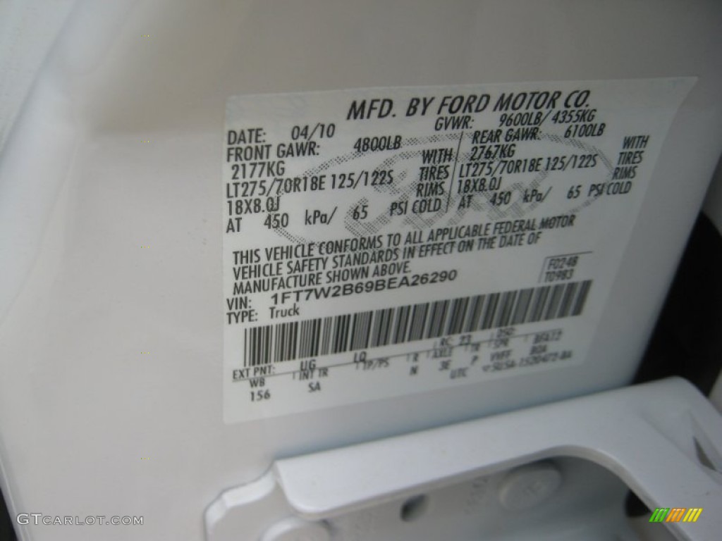 2011 F250 Super Duty Color Code UG for White Platinum Metallic Tri-Coat Photo #62734417