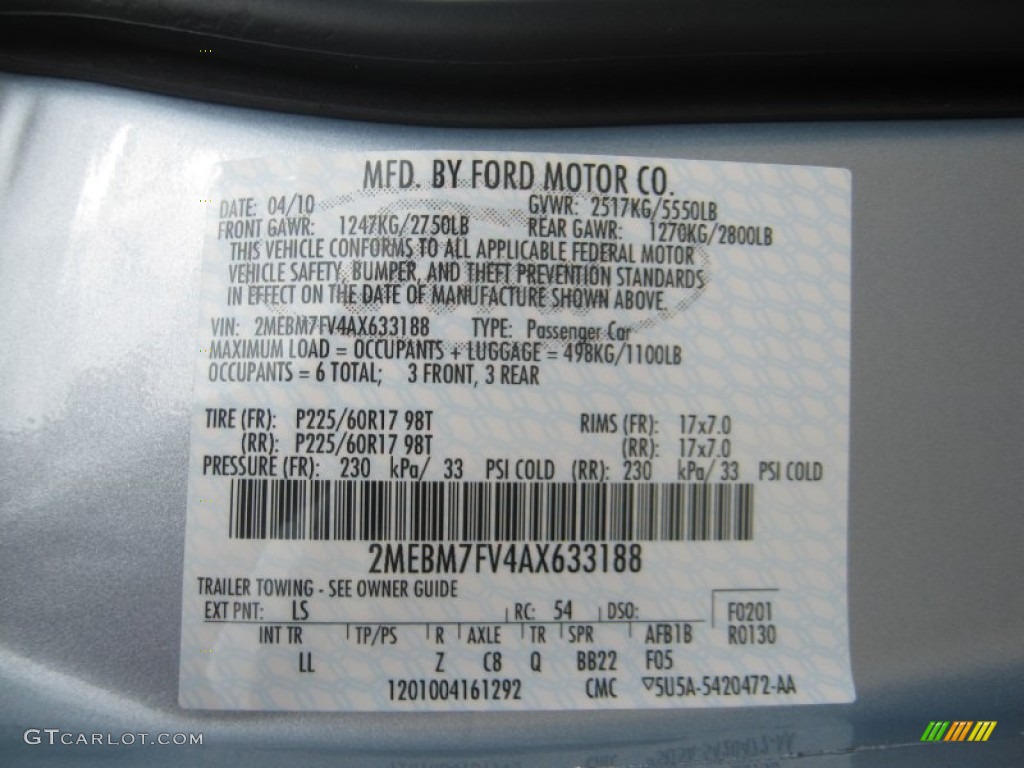 2010 Grand Marquis Color Code LS for Light Ice Blue Metallic Photo #62734852